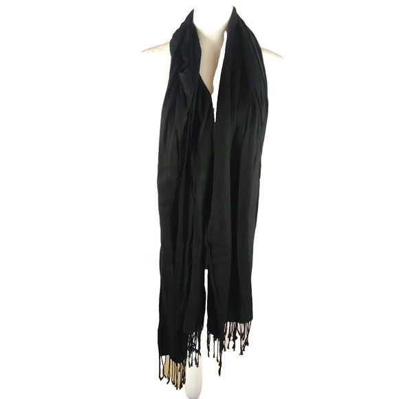 Rectangle Black Scarf 70" X 36" Fringe Elegance Church - Picture 2 of 6